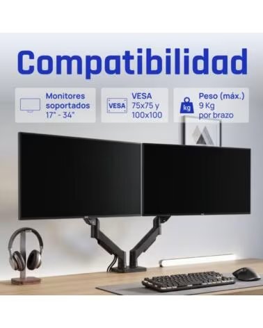 IGGUAL SPMP02-A Soporte pinza 2 monitor 17-32 pro