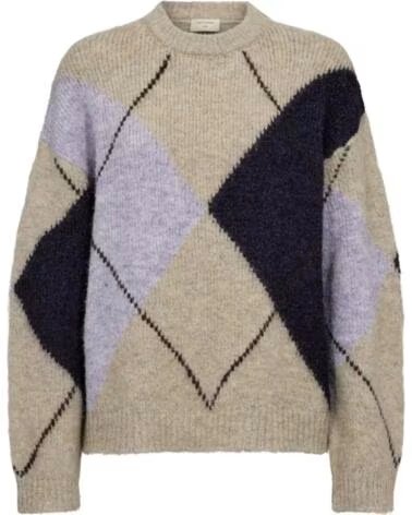 FREQUENT STRICKPULLOVER MIT RAUTENMUSTER FÜR DAMEN BEIGE
