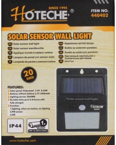 HOTECHE 440402 SOLAR LED WANDLEUCHTE MIT SENSOR MULTICOLOR