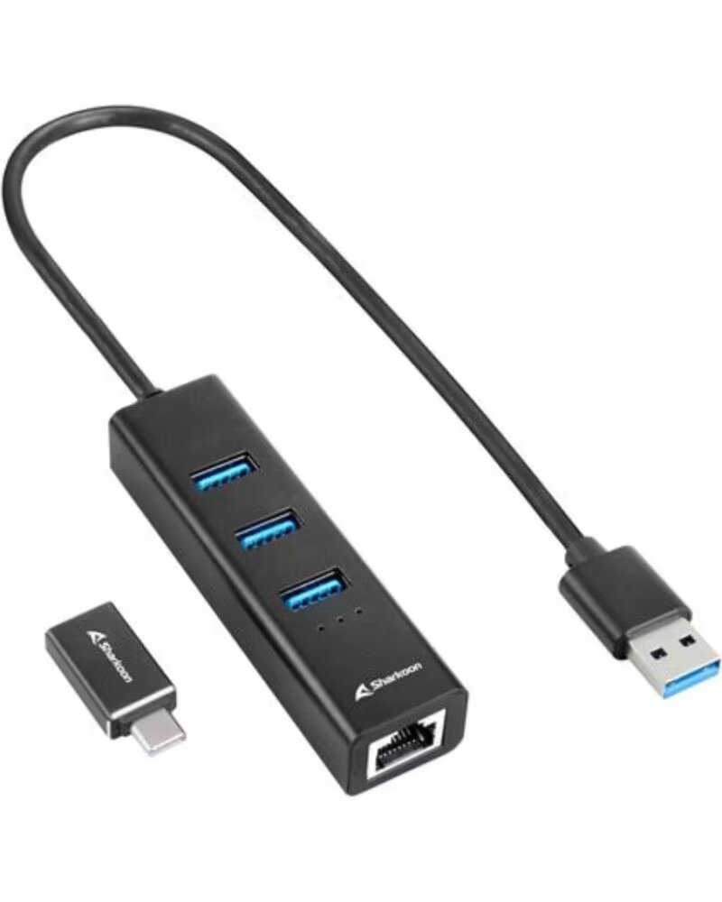 SHARKOON HUB USB 32 GEN 1 RJ45 ALUMINIUM NOIR BLACK