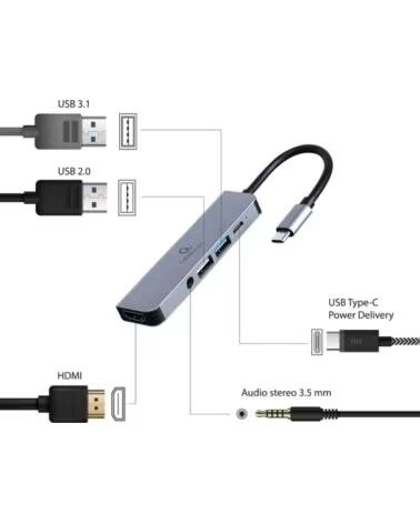 GEMBIRD ADAPTATEUR MULTIPORT USB TYPE C 5 EN 1 HUB HDMI PD AUDIO