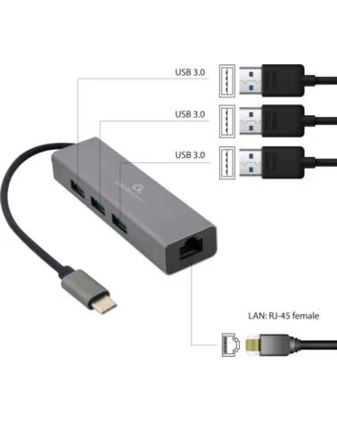 GEMBIRD ADAPTATEUR USB-C GIGABIT AVEC HUB USB 31 3 PORTS RÉSEAU A-CMU3-LAN-01 RED
