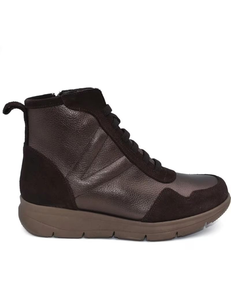 CHAMBY Botines deportivos de piel para mujer Cremallera lateral Tallas 35 a 41 Modelo 408 MARRóN