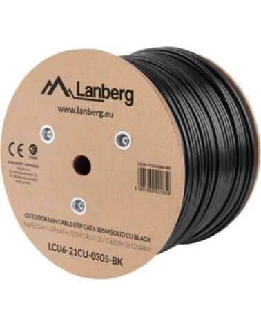 LANBERG BOBINA CABLE EXTERIOR UTP RJ45 CAT 6 SOLIDO CU AWG24 RED