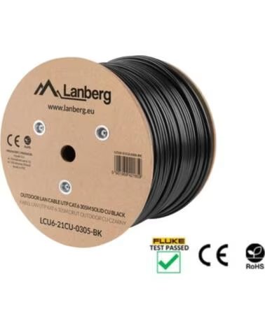 LANBERG BOBINA CABLE EXTERIOR UTP RJ45 CAT 6 SOLIDO CU AWG24 RED