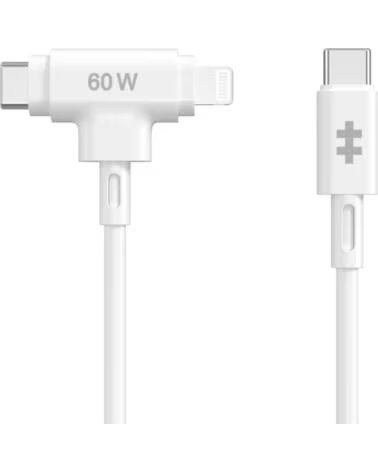 HYPER SILICONE USB-C TO USB-C AND LIGHTNING HYBRID 60W CABLE WHITE
