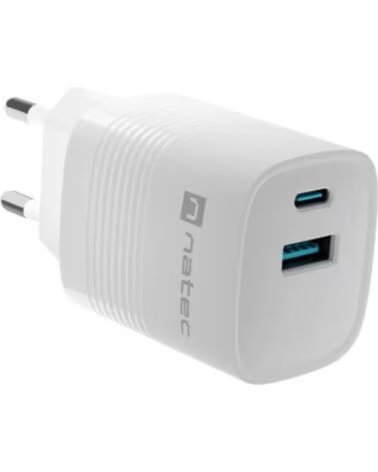 NATEC CARGADOR RIBERA GAN 30W PD3 0 QC3 0 1XUSB-A 1XUSB-C WHITE