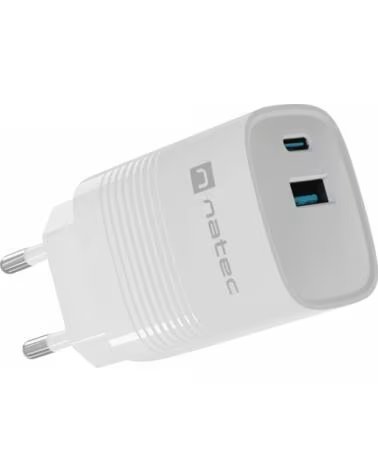 NATEC CARGADOR RIBERA GAN 30W PD3 0 QC3 0 1XUSB-A 1XUSB-C WHITE