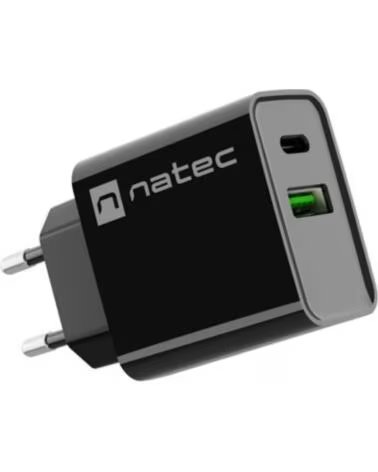 NATEC CARGADOR RIBERA 20W 1XUSB-A 1XUSB-C PD3 0 QC3 0 BLACK