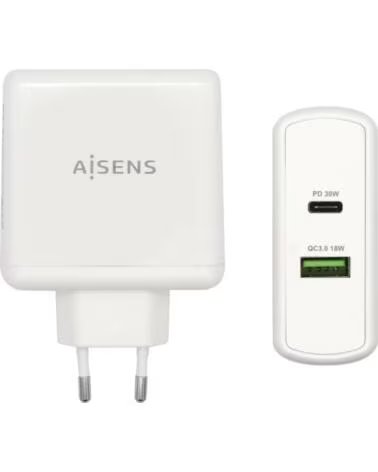 AISENS CARGADOR 48W 1xUSB-C PD3 0 30W 1xUSB-A QC3 0 18W WHITE