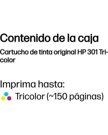 HP Cartucho tinta 301 ch562ee tricolor 3ml1050 - 2050 - 2050s