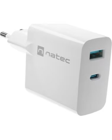 NATEC CARGADOR RIBERA GAN 45W PD3 0 QC3 0 1XUSB-A 1XUSB-C WHITE