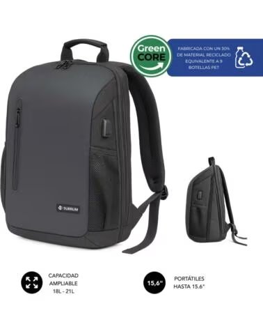 SUBBLIM Mochila Xpand Air Padding Backpack para Portatiles hasta 15 6- 21L- Puerto USB- Negro