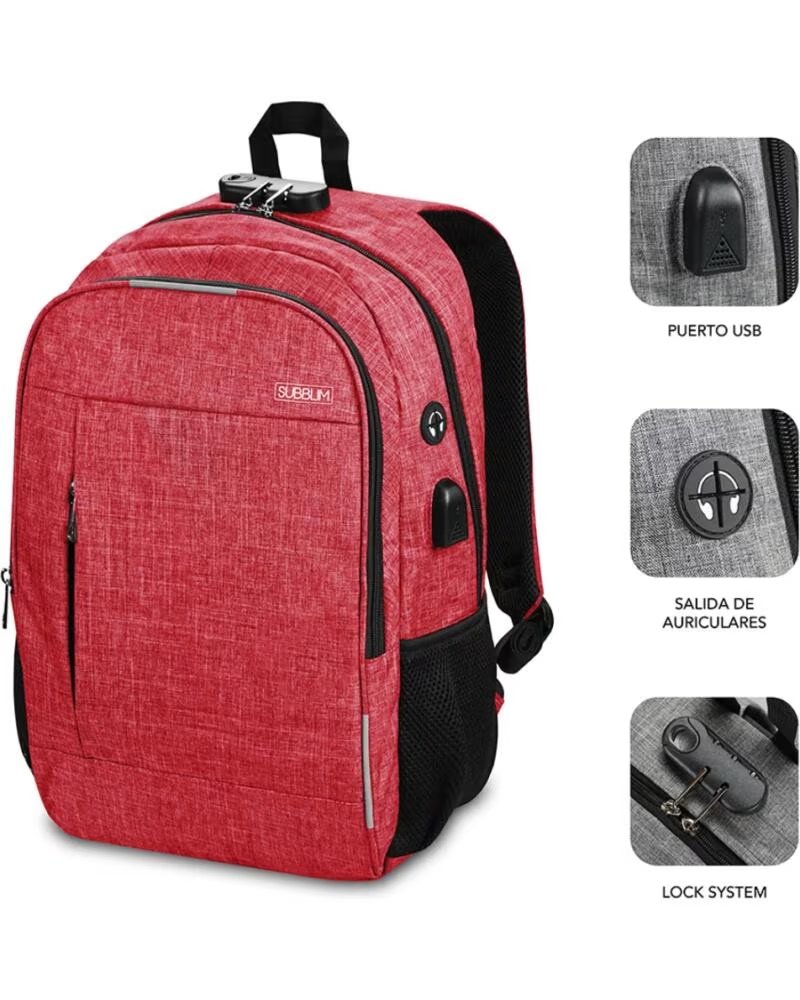 SUBBLIM MOCHILA URBAN LOCK BACKPACK 16 RED