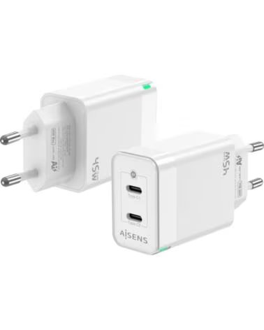 AISENS CARGADOR GAN 45W 2XUSB-C PD3 0 QC4 0 WHITE