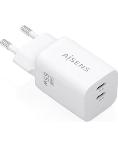 AISENS Cargador GaN 65W 2xUSB-C PD3 0 QC4 0 WHITE