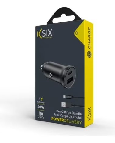 KSIX BXCRC20W - CARGADOR USB-A USB-C PARA COCHE 20W BLACK