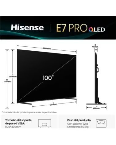 HISENSE 100E7Q PRO TÉLÉVISEUR SMART TV 100 QLED UHD 4K HDR