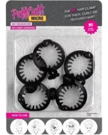 PUFFCUFF MICRO PACOTE COM 5 PINÇAS DE CABELO CACHEADO 1,5 POLEGADAS
