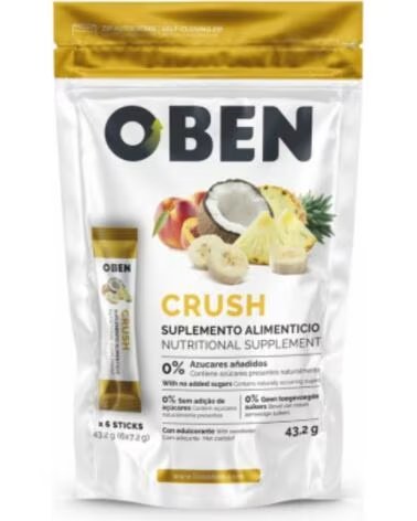 OBEN CRUSH TROPICAL POTENTE QUEMA GRASAS DELICIOSO SABOR A FRUTA 6 SOBRES INDIVIDUALES SIN AZUCAR AnADIDO