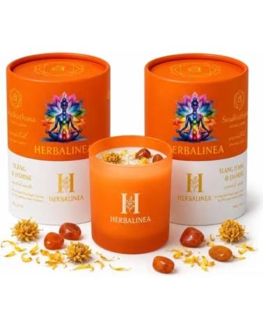 HERBALINEA SOJAWACHS DUFTKERZE 7 CHAKREN MIT NATURSTEINEN UND GETROCKNETEN BLUMEN 160G