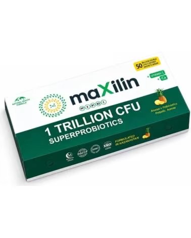 MAXILIN PULVERFORMEL MIT 3 BAKTERIENKULTUREN PRÄBIOTISCHEN FASERN VITAMINEN UND MINERALSTOFFEN ANANASGESCHMACK 50 BEUTEL