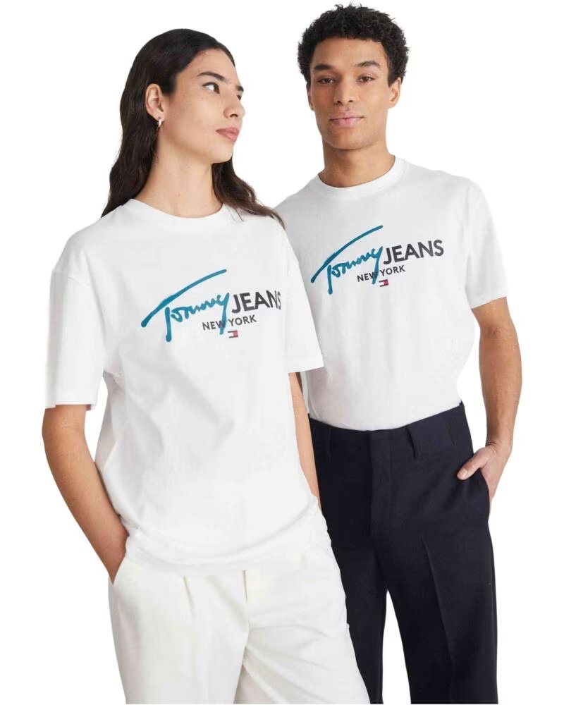 TOMMY HILFIGER KURZARM-T-SHIRT DM0DM18572YBR UNISEX WEISS BLANCO