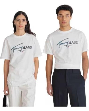 TOMMY HILFIGER KURZARM-T-SHIRT DM0DM18572YBR UNISEX WEISS BLANCO