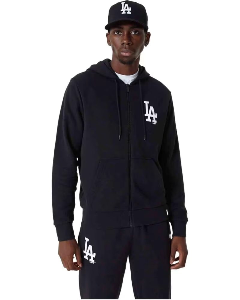 NEW ERA FELPA CON CAPPUCCIO E ZIP OUTERWEAR UOMO NERO NEGRO
