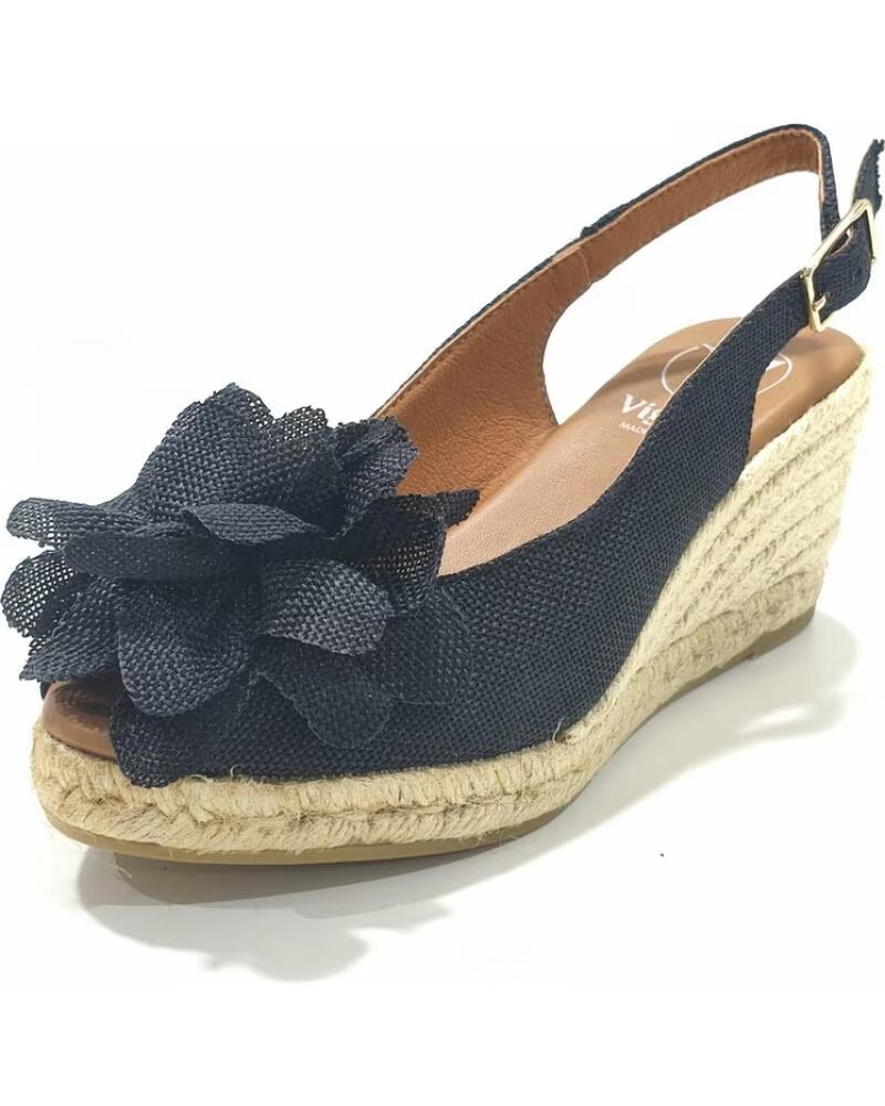 VIGUERA DAMEN KEILSCHUHE IN SCHWARZ MIT BLUMENVERZIERUNG NEGRO