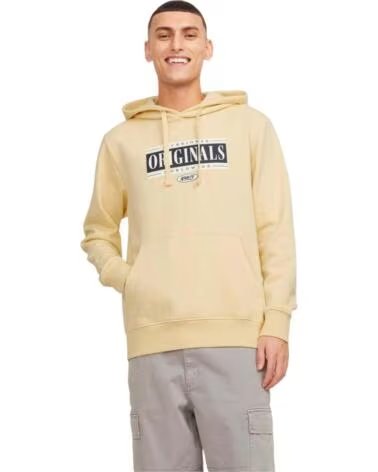 JACK AND JONES SWEAT À CAPUCHE 12252402 ITALIAN STRAW POUR HOMME JAUNE AMARILLO