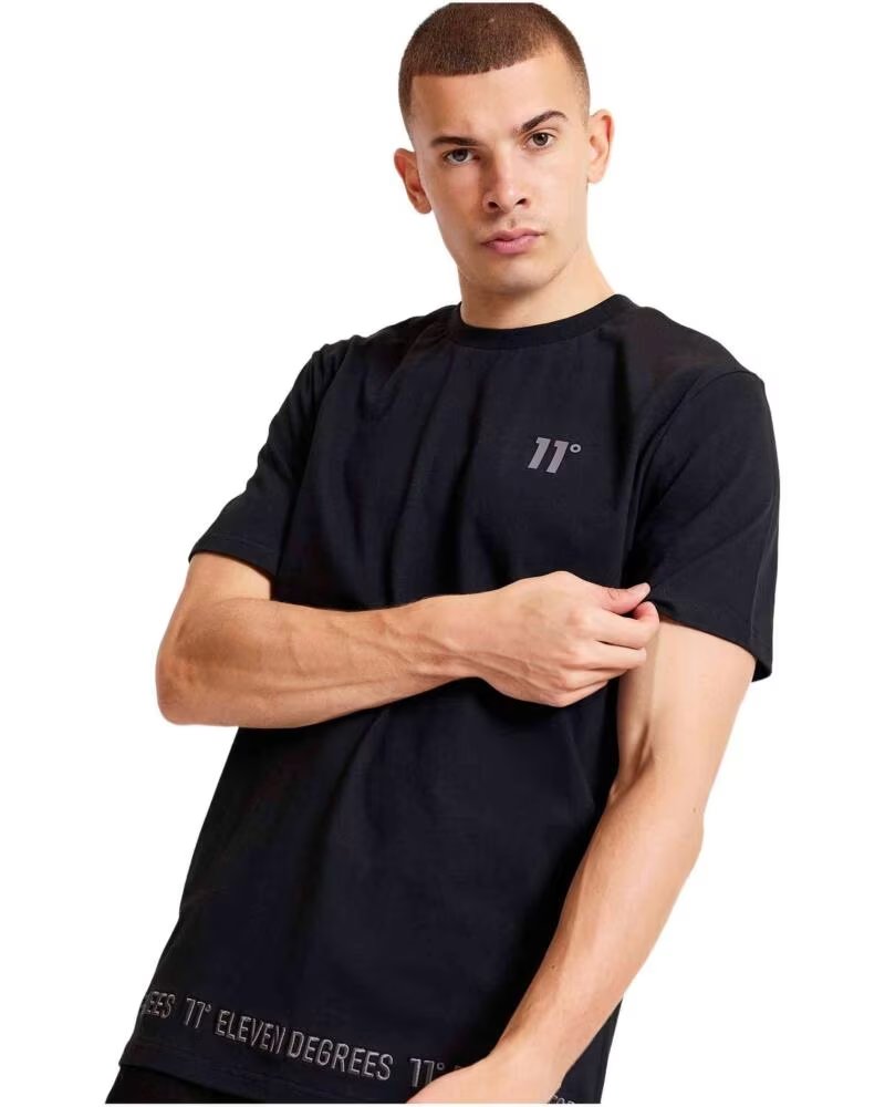 11 DEGREES KURZARM T-SHIRT 11D3683-001 3D EMBROIDERY HEM HERREN SCHWARZ NEGRO