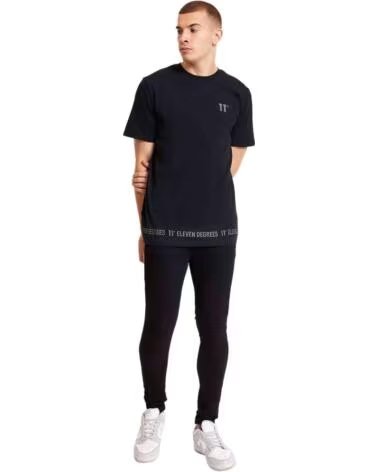 11 DEGREES KURZARM T-SHIRT 11D3683-001 3D EMBROIDERY HEM HERREN SCHWARZ NEGRO