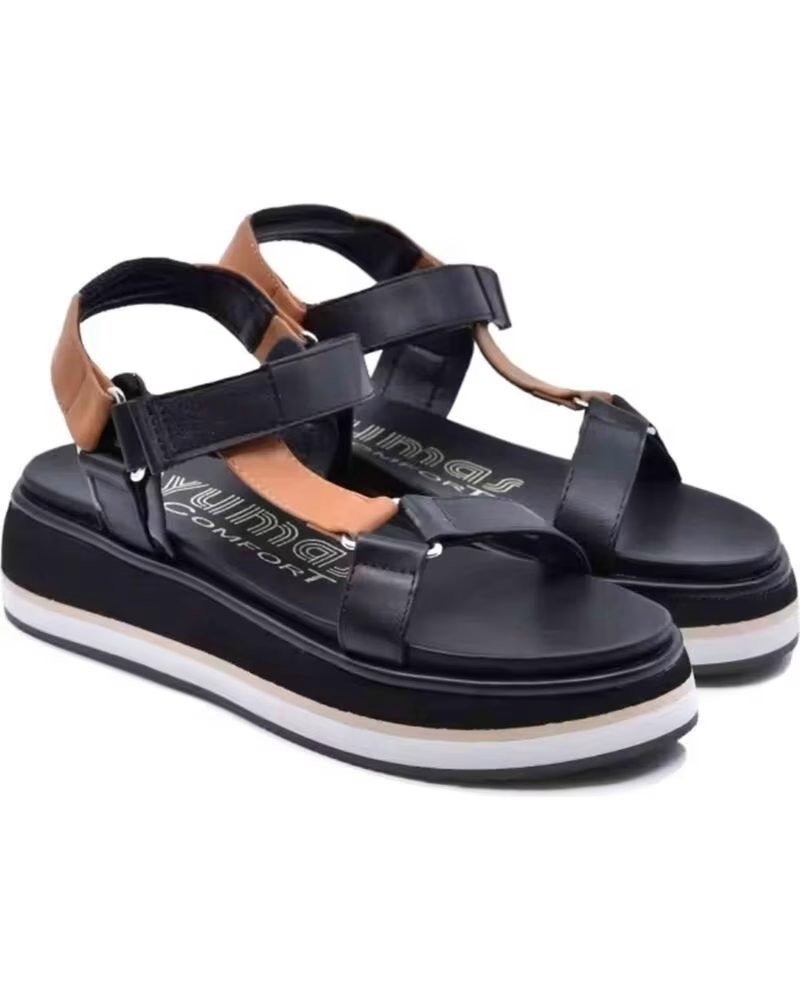 YUMAS SANDALI 48432 10184-800198 PIATTAFORMA VELCRO NERI NEGRO