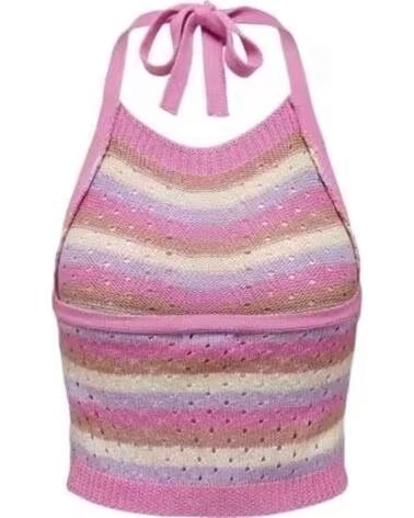 JDY TOP SUN ANN HALTERNECK EM TRICÔ RISCAS ROSA FÚCSIA MULHER FUCSIA