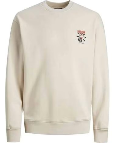 JACK AND JONES SWEAT-SHIRT JORMAKI SWEAT CREW NECK BEIGE SKY CAPTAIN