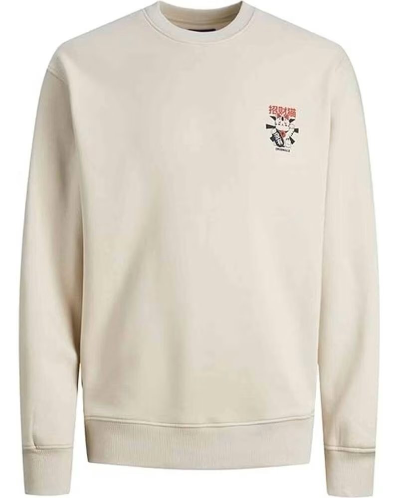 JACK AND JONES SWEAT-SHIRT JORMAKI SWEAT CREW NECK BEIGE SKY CAPTAIN
