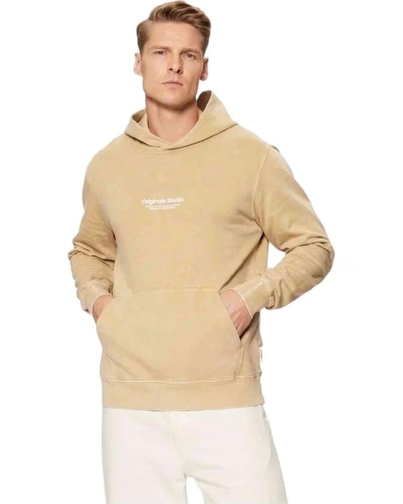 JACK AND JONES KAPUZENPULLOVER JORVESTEBRO WASH SWEAT HOOD BEIGE HERREN HUMUS