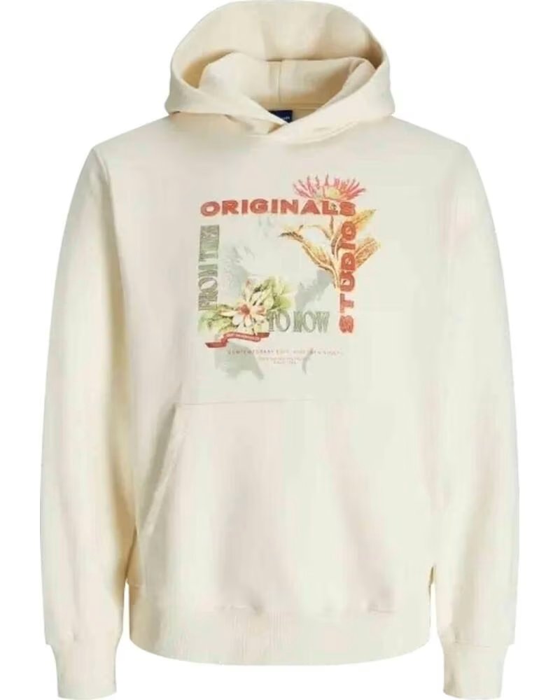 JACK AND JONES Sudadera Con Capucha JackJones Jorlucca Graphic Sweat Hood en beige para hombre ANTIQUE WHITE