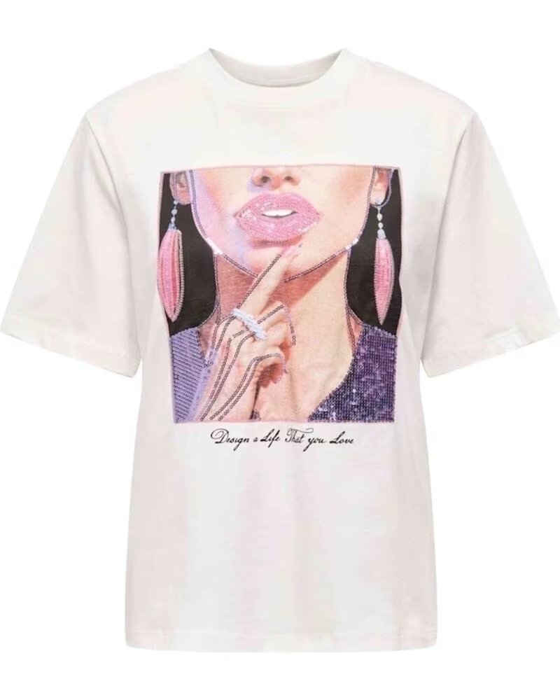 ONLY MAGLIETTA A MANICHE CORTE 15363474-LIPS DA DONNA BLANCA