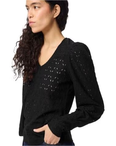 PIECES BLUSA 17120347 MANGA LARGA CUELLO EN V BLACK