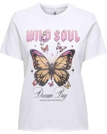 ONLY T-SHIRT DE MANGA CURTA 15366031 WHITE ESTAMPA BORBOLETAS MULHER BLANCA