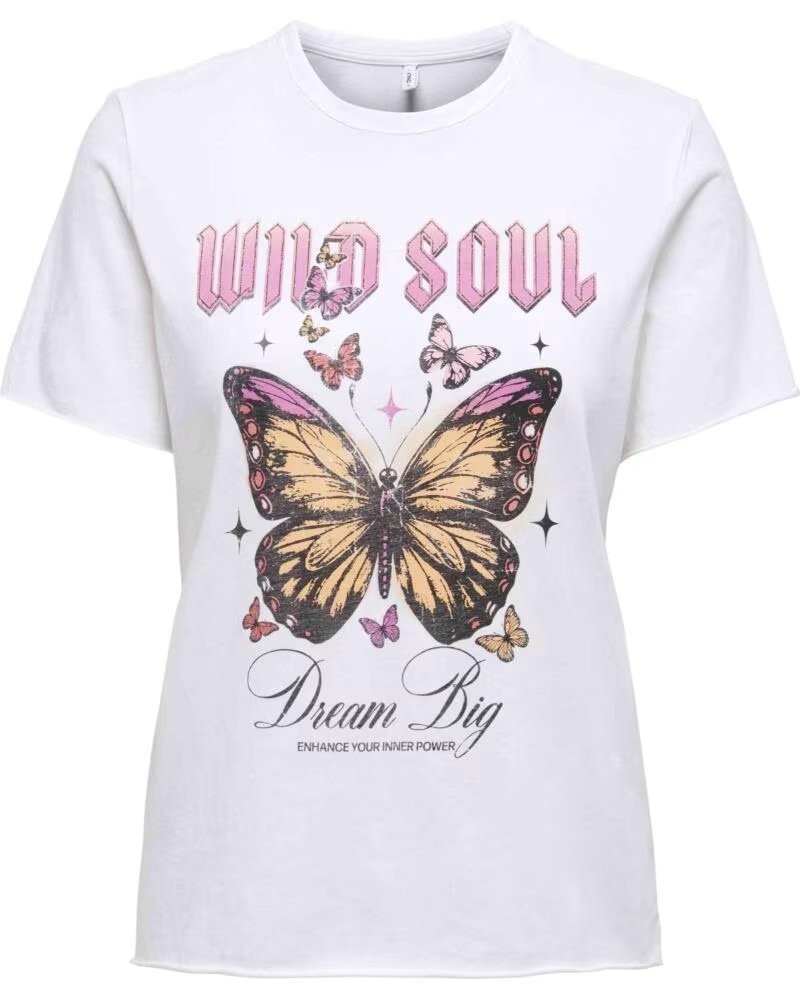 ONLY T-SHIRT DE MANGA CURTA 15366031 WHITE ESTAMPA BORBOLETAS MULHER BLANCA