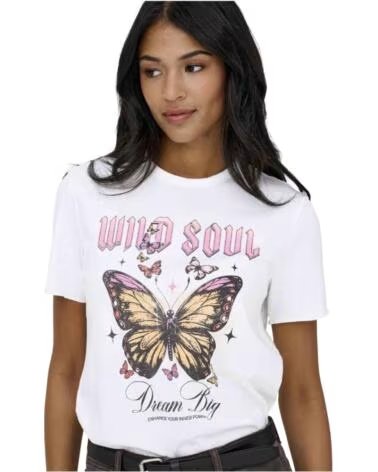 ONLY T-SHIRT DE MANGA CURTA 15366031 WHITE ESTAMPA BORBOLETAS MULHER BLANCA
