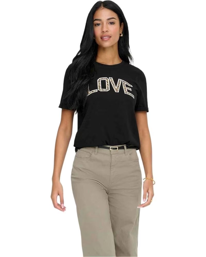 ONLY MAGLIETTA MANICA CORTA 15366520-BLACKLOVE DONNA NEGRO