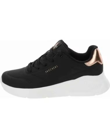 ZAPATILLAS SKECHERS 177291-BLK PARA MUJER CON DETALLES EN ORO ROSA BLACK DURABUCK- ROSE GOLD TRIM
