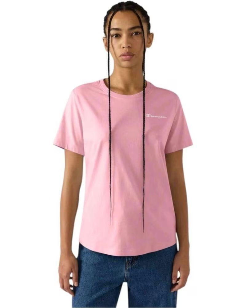 CHAMPION MAGLIETTA SS LOGO SCRIPT ICONS FUCSIA 118408-BS223 DONNA CASUAL ROSA