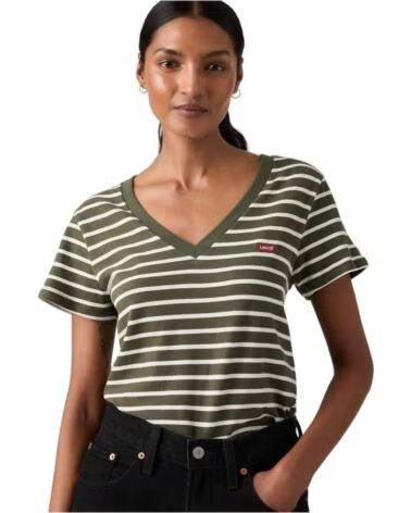LEVIS Camiseta De Manga Corta Perfect Vneck Emily Stripe Dee en verde para mujer EMILY STRIPE DEEP
