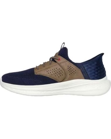 SKECHERS SCARPE 210889-NVTN BLU UOMO KNITTED MESH SYNTHETIC NAVY TAN -
