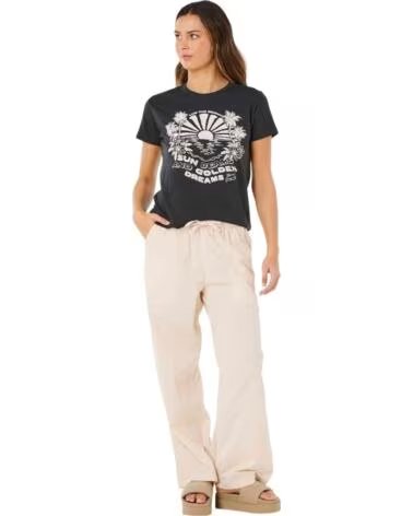 RIP CURL T-SHIRT FEMININA SUN BEAMS STANDARD TEE WASHED BLACK